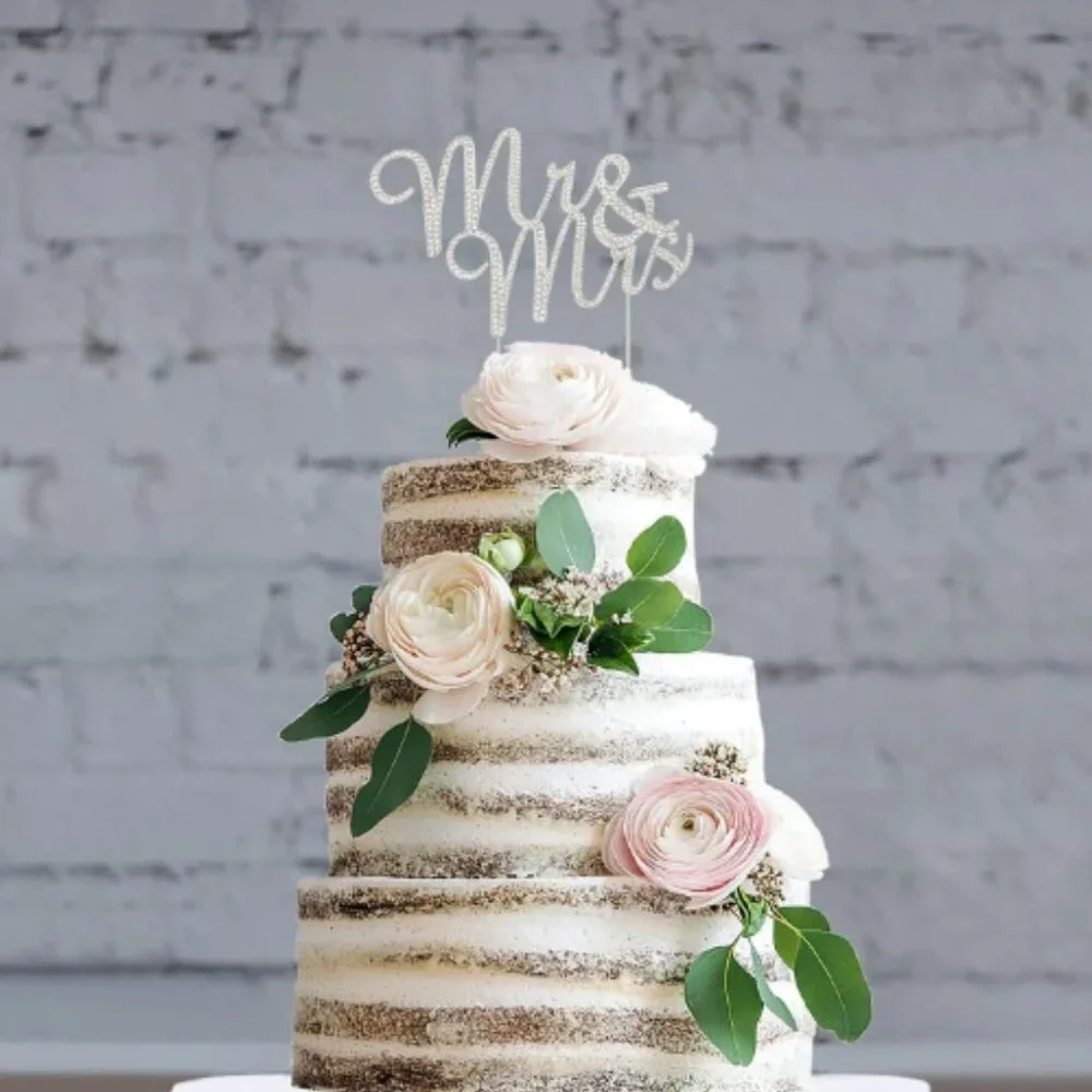 Silver Metal Rhinestone Mr and Mrs Wedding Cake Topper Decoration